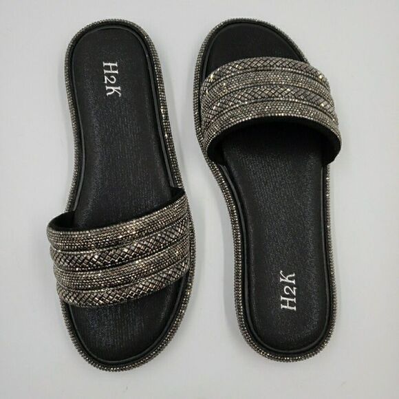 Womens Sz 10 Slides Bling Rhinestone Open Toe Sandals Flip Flops Slipper Summer - Picture 13 of 14